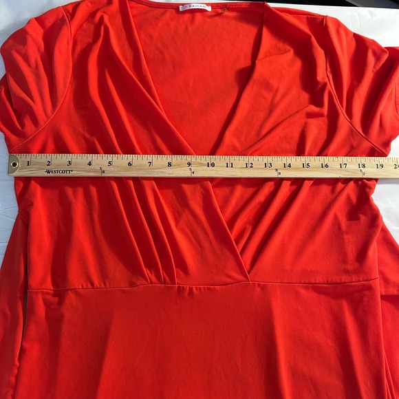 Tahari Red V Neck Short Sleeve Wrap Sheath Knee Length Dress Women's 12 - Picture 5 of 9